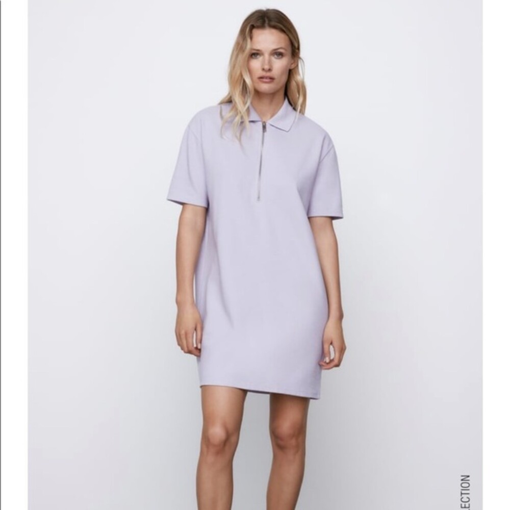 Zara 2022 lilac purple oversized polo mini dress with quarter zip